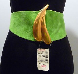 Donna Karan NY Lime Green NWT Suede Belt with Matte Gold Buckle Size 