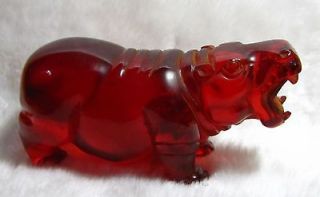 Collects carving Tibet  Amber Hippo statue decoration 602