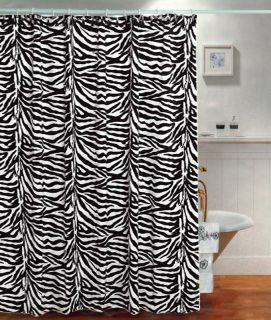   Black/White Zebra Pattern Fabric Shower Curtain with Pearl Style Hooks