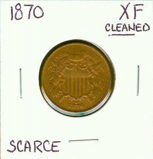 1870 two cent piece 2c extra fine xf cleaned time