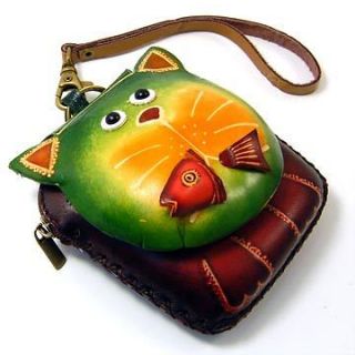 new leather kitty cat coin purse wallet handbag