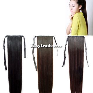   Cute Long Black/ Brown Straight Ponytail Lovely Hair Extensions New