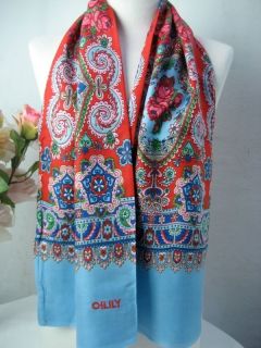 oilily nwt scarf schal sjaal blue red roses pink ovation