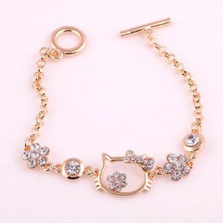 New Lovely Hello Kitty Cat Sparkle Crystal Rhinestome Bangle Bracelet 