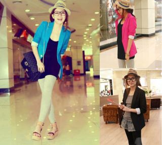 Lady Womens Candy Colors One Button Suits Tunic Foldable Sleeve Blazer 