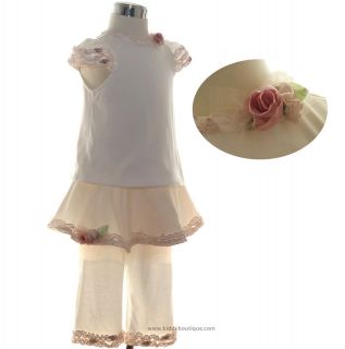   Baby Top & Skirted Pants Set w/ Rosette Outfit (By Kate Mack) 4/4T