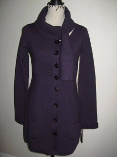 MISS SIXTY Collection Dubay Dark Purple Long Sweater Coat S Made In 