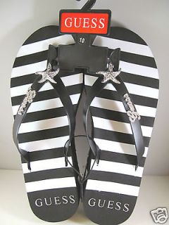 Guess Black & White Stripes Thongs Flip Flops Sandals Shoes Ladies 