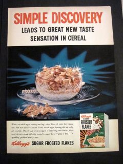   Image of Gleaming Bowl of Kelloggs Frosted Flakes Cereal Print Ad