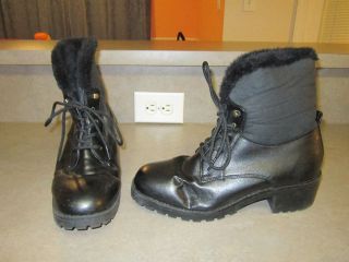 LONDON FOG Womens Boots Size 10 BLACK Ankle Boots Faux Fur Lined 