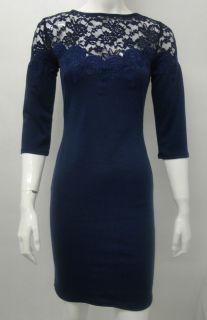   Kate Middleton Navy Blue Fitted Dress With Lace Detail & 3/4 Sleeves