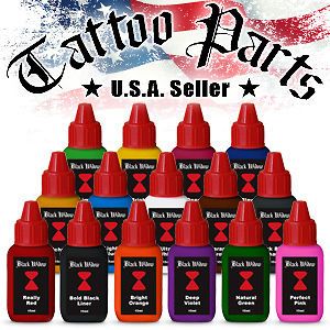 Complete Black Widow Tattoo Ink Set Pigment 15 Color 1/2 oz Kit Black 