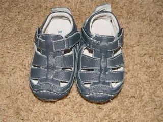RILEY ROOS INFANT BOYS SIZE 6 12 MONTHS NAVY BLUE LEATHER SANDAL SHOES 