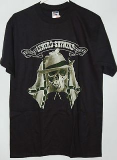 Lynyrd Skynyrd Skull and Confederate Flags black T Shirt tee southern 