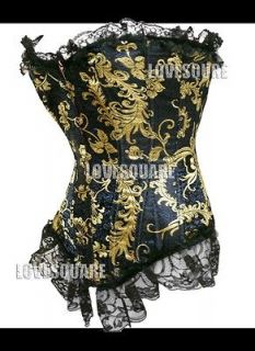 black blue gold brocaded lace boned corset xlarge