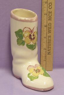   Ceramic Vase Boot Shoe Design Hand Painted Pansy Paul Columbia Ohio