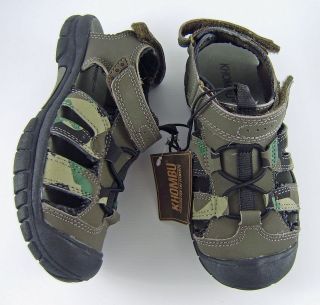 New Khombu Boys Leather/Mesh Sandals/Beach Shoes Olive Multi Various 