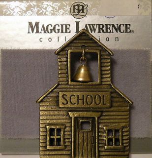 VTG NEW MAGGIE LAWRENCE OLD SCHOOL HOUSE W/BELL METAL BRASS TONE PIN 