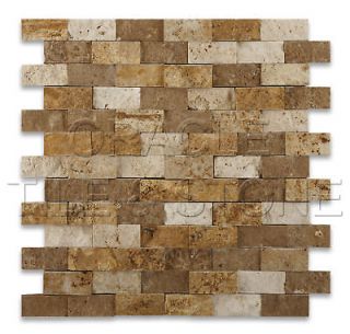 mixed travertine 1 x 2 split faced brick mosaic tile