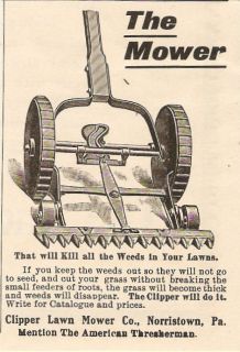 1901 CLIPPER SICKLE TYPE LAWN MOWER AD NORRISTOWN PA PENNSYLVANIA