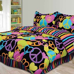   PEACE SIGN Full Size Comforter Teen Girl Bedding Set *New In Package
