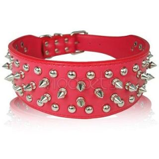 19 22 Red Leather Spiked Dog Collar Large spikes L bulldog boxer