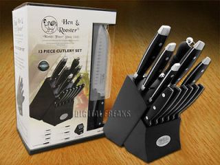   ROOSTER AND 13 Piece Black Synthetic Kitchen Cutlery Knife Knives Set