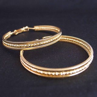 5cm Large 18K yellow gold gp quality celtic thick hoop studs huggie 