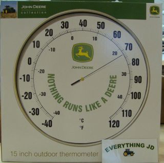 15 Inch Outdoor Metal Thermometer with John Deere Logo LP26922