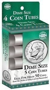 Dime   5 Round Plastic Coin Tubes w. Screw Lid by Whitman, Coin 