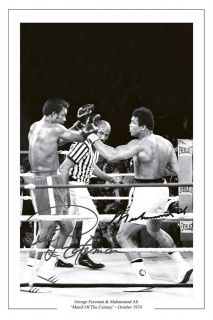 MUHAMMAD ALI & GEORGE FOREMAN MATCH OF THE CENTURY SIGNED AUTOGRAPH 