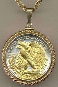 Walking Liberty Coin Necklace ~ US Half Dollar Reverse ~ Gold on 