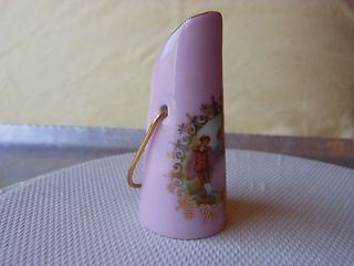Vintage 80s LIMOGES France Miniature COAL BUCKET Pink Porcelain w 