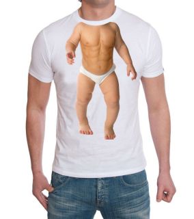 BABY BODY TV ADVERT SIX PACK MUSCLE BABY 100% COTTON WHITE T SHIRT