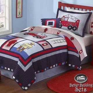   Kid Fire Man Truck Cotton Quilt Bed Linen Bedding Set Queen Size