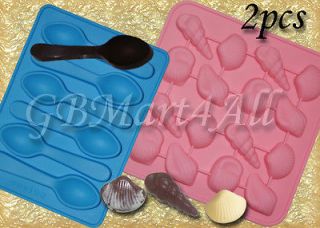 Lot of TWO Silicone Molds Chocolate Spoons and Sea Shells Party Mould 