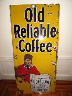 Newly listed OLD RELIABLE COFFEE Tin Vintage Porcelain Enamel Antique 