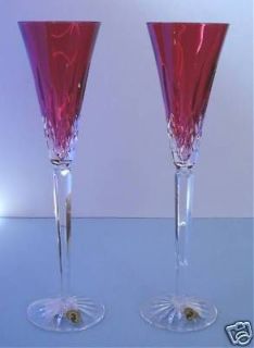 Waterford Lismore Jewels Ruby Red Champagne Flutes 2 Piece Set Crystal 