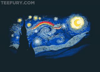 Rare ACROSS THE STARRY NIGHT Nyan Cat / Vincent Van Gogh MENS XL T 