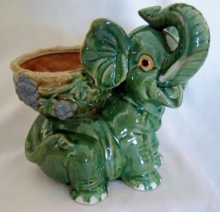   Ceramic Large 9 1/4 Tall  Lucky Elephant Planter/Pot/Bowl Vintage
