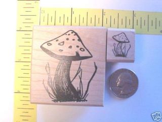 mushroom toad stool fairie style mounted rubber stamp time