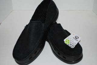 NEW NWT CROCS TIDELINE LEATHER 9 10 13 BLACK boat shoes LOAFERS