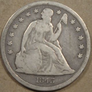 1843 Liberty Seated Dollar Descent Medium Grey Low Mid Grade Coin