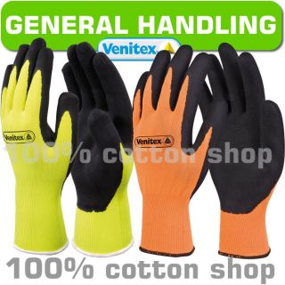 12 Venitex Safety Knitted Latex Rubber Work Gloves Hand Hi Viz Vis 