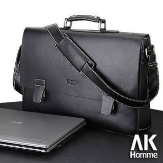  Black Leather Alias Kim 15 Laptop Bag Mens Messenger Briefcase Bag