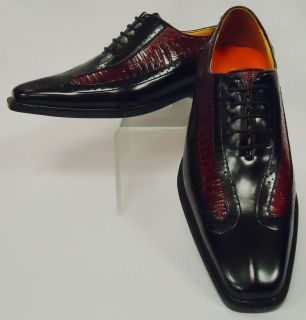 Mens Classy Black & Dark Red Spectator Wingtip Dress Shoes Antonio 