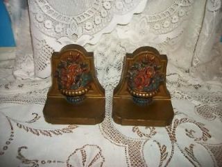 ART DECO CHIC RONSON METAL HP FLOWER BASKET BOOKENDS SHABBY EXTREMELY 