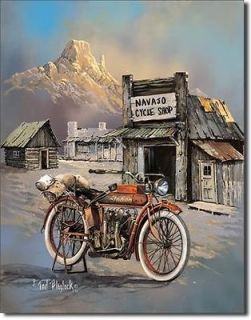 Vintage Replica Tin Metal Sign Motorcycle apache bike shop outdoor 