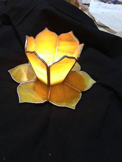 hand crafted stain glass lotus flower candle holder yellow time
