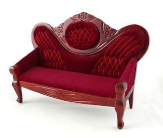 Dolls House Miniature Furniture Mahogany & Red Victorian Salon Sofa 